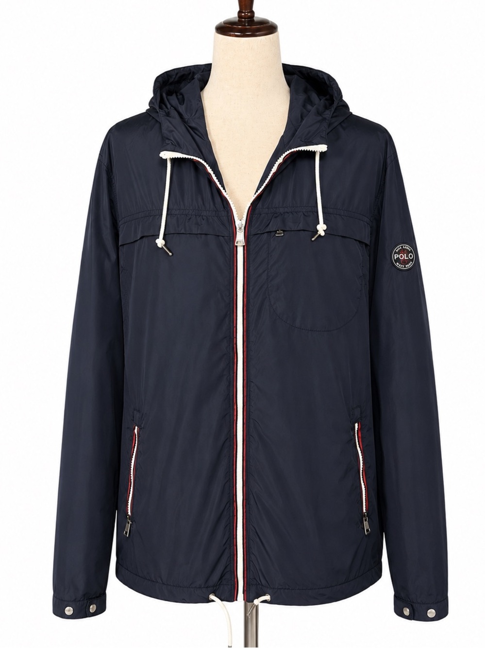 Polo by Ralph Lauren Navy Hooded Windbreaker with Contrast Trim-L